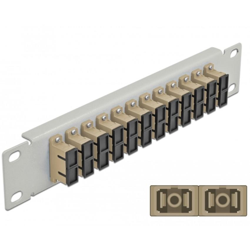 Delock 10″ LWL-Patchpanel 12 Anschlüsse SC duplex beige 1HE grau - Delock