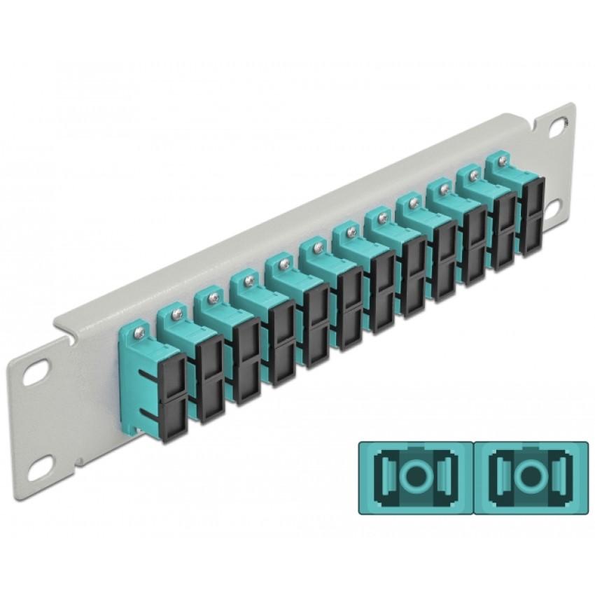 Delock 10″ LWL Patchpanel 12 Poort SC Duplex aqua 1 HE grau - Delock