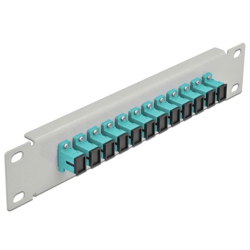 Delock 10″ LWL Patchpanel 12 Port SC Simplex aqua 1 HE grau - Delock