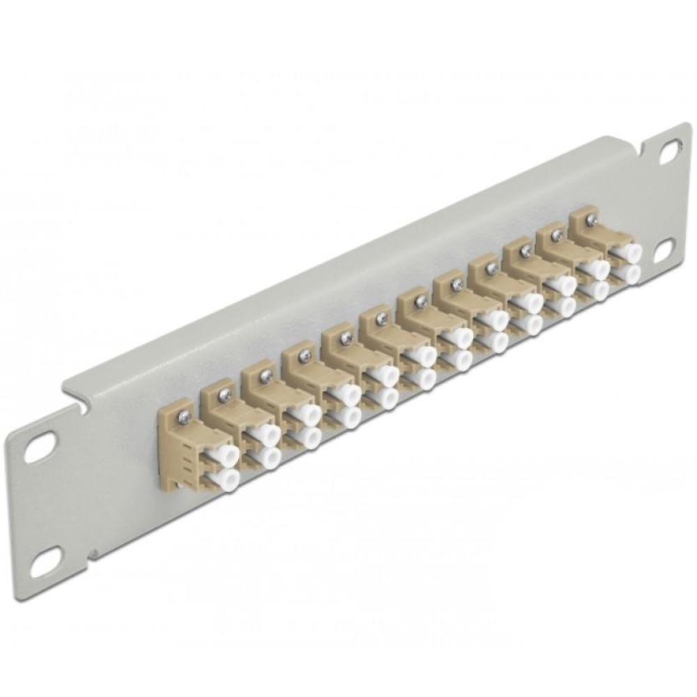 Delock 10″ LWL-Patchpanel 12 Port LC Duplex beige 1HE grau - Delock