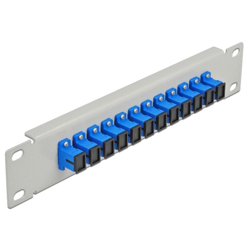 Delock 10″ Glasfaser-Patch-Panel 12 Anschlüsse SC Simplex blau 1 HE grau - Delock