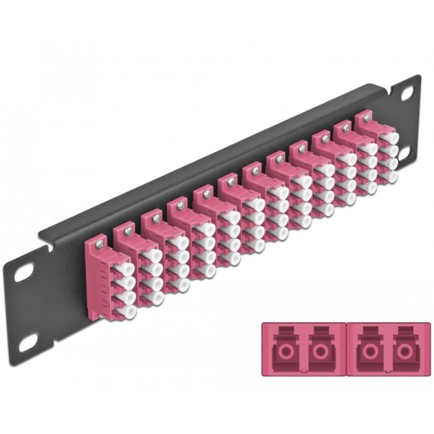 Delock 10″ LWL-Patchpanel 12 Poort LC Quad violett 1 HE schwarz - Delock
