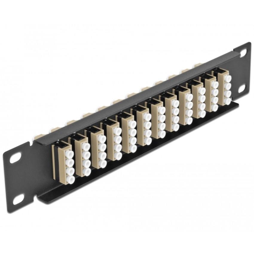 Delock 10″ LWL-Patchpanel 12 Port LC Quad beige 1 U schwarz - Delock