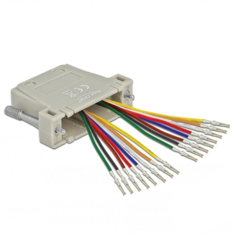 Delock D-Sub HD 44-polige Crimp-Buchse auf 2 x RJ45-Buchse mit Montagesatz an - Delock