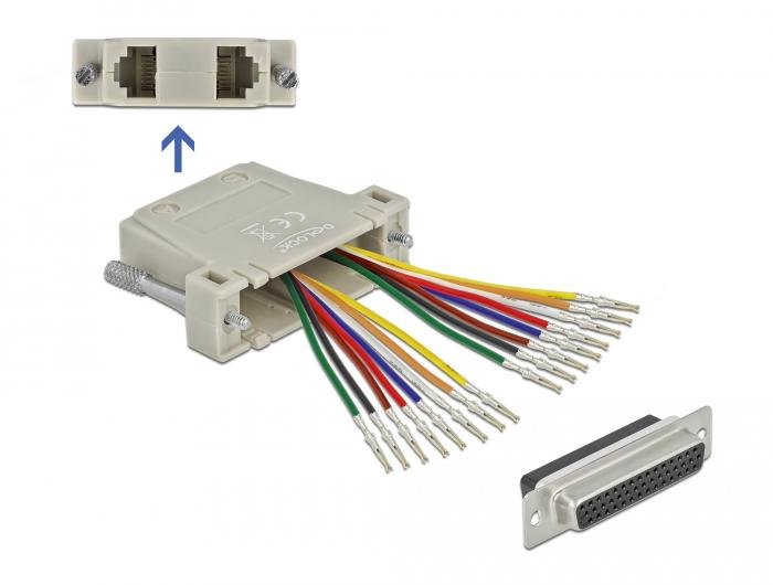 Delock D-Sub HD 44-polige Crimp-Buchse auf 2 x RJ45-Buchse mit Montagesatz an - Delock