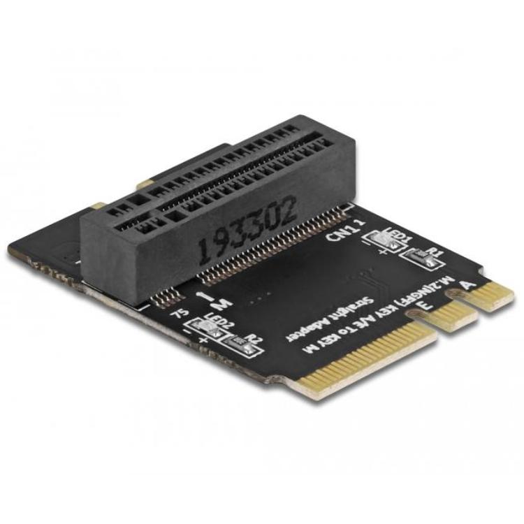 Delock Adapter M.2 Key A+E Stecker auf Key M-Steckplatz rechtwinklig mit Halterung - Delock