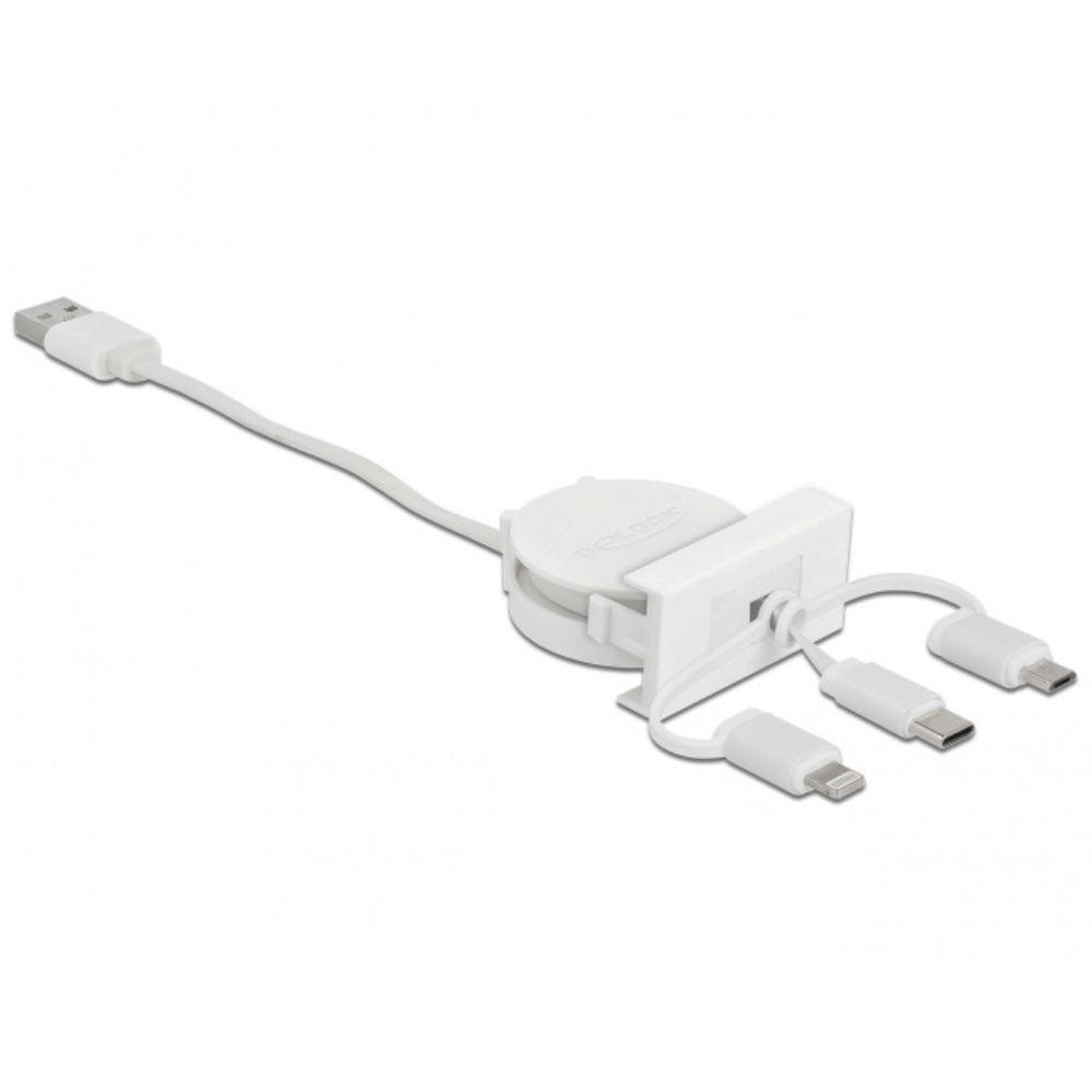Delock Easy 45 Modul USB 2.0 3 in 1 Aufrollkabel USB Typ-A zu USB-C™, Mi - Delock
