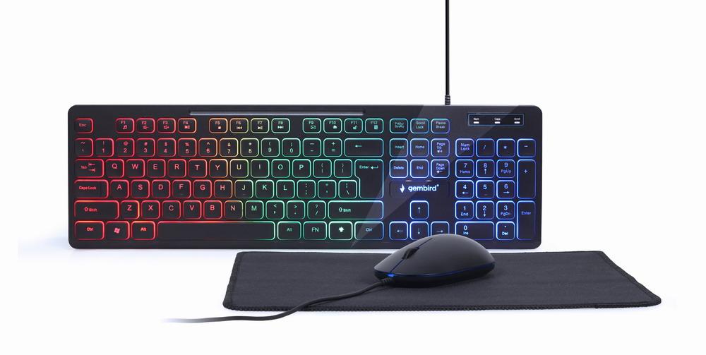 3-in-1 Desktop-Set mit 'Regenbogen'-Hintergrundbeleuchtung, schwarz - Gembird