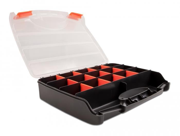Delock Sortimentsbox mit 17 Fächern 320 x 255 x 60 mm orange/schwarz - Delock