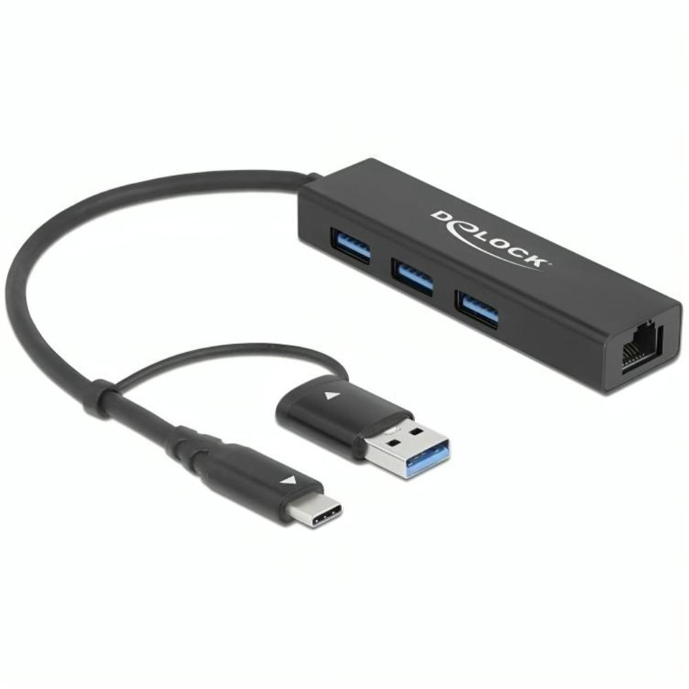 USB-C-Hub mit 3× USB-A-Anschlüssen und Gigabit-LAN