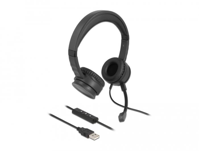 Delock USB-Stereoheadset mit Kabelfernbedienung und Schnellstumm-Taste für - Delock