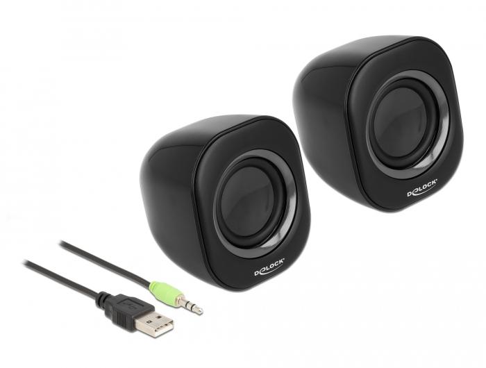Delock Mini Stereo PC Lautsprecher mit 3,5 mm Klinkenstecker und USB Strom