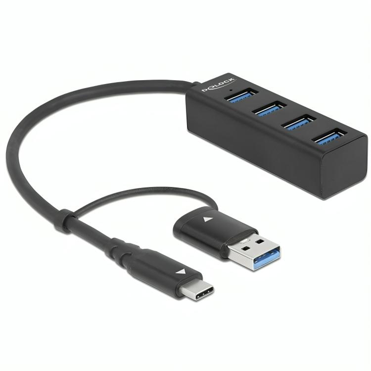 Delock 4 Port USB 3.2 Gen 1 Hub mit USB Typ-C™ oder USB Typ-A Anschluss