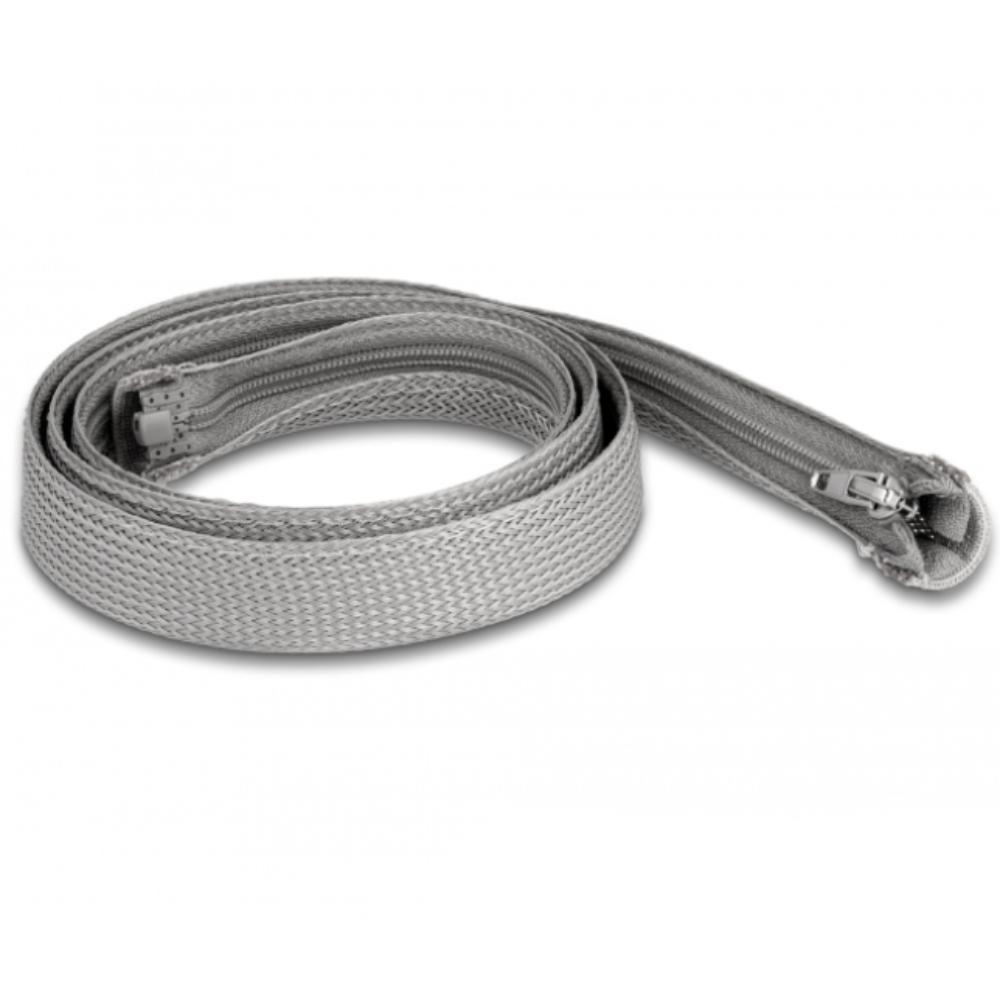 Delock geflochtene Schlauch m. Reißverschluss, 1m, 20mm, grau