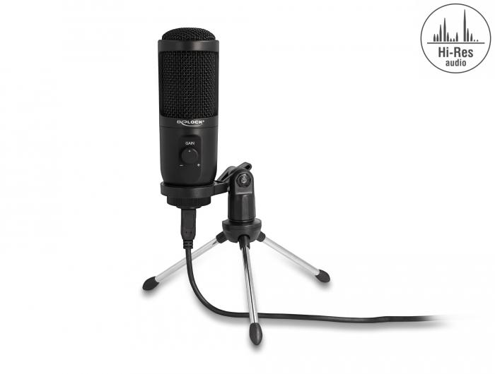 USB Kondensator Mikrofon mit Ständer 24 Bit / 192 kHz für PC und Noteboo - Delock