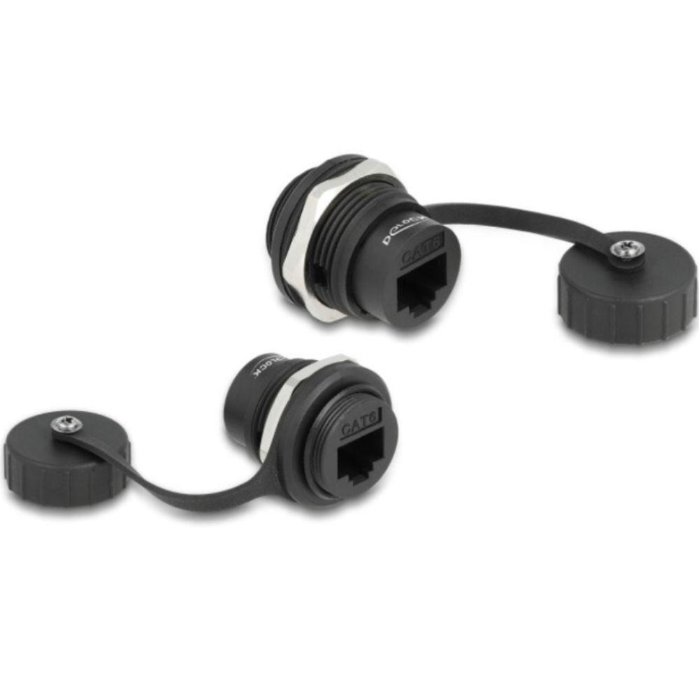 Delock RJ45 Cat.6 Einbaubuchse mit Verschlusskappe IP67 staub- und wasserdicht - Delock