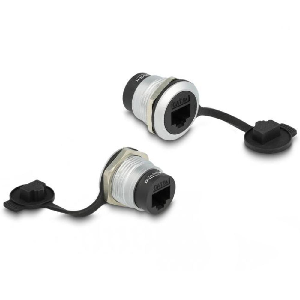 Delock RJ45 Cat.6A Einbaubuchse mit Staubschutzkappe - Delock