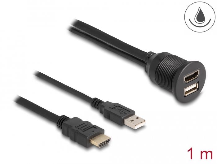 Delock Kabel HDMI-A Stecker und USB 2.0 Typ-A Stecker zu HDMI-A Buchse und - Delock