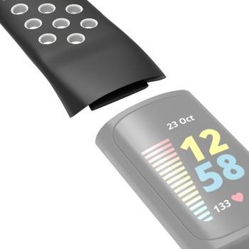 Sportarmband für Fitbit Charge 5, atmungsaktives Armband, schwarz/grau - Hama