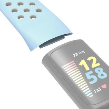 Sportarmband für Fitbit Charge 5, atmungsaktives Armband, hellblau/grau - Hama
