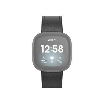 Armband für Fitbit Versa 3/Sense, Uhrenarmband aus Leder und Silikon, schwarz - Hama