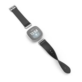 Armband für Fitbit Versa 3/Sense, Uhrenarmband aus Leder und Silikon, schwarz - Hama