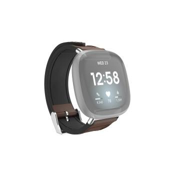 Armband für Fitbit Versa 3/Sense, Armband aus Leder und Silikon, braun - Hama