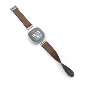 Armband für Fitbit Versa 3/Sense, Armband aus Leder und Silikon, braun - Hama