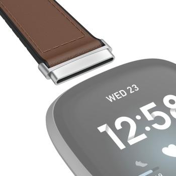 Armband für Fitbit Versa 3/Sense, Armband aus Leder und Silikon, braun - Hama