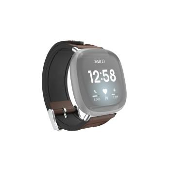 Armband für Fitbit Versa 3/Sense, Armband aus Leder und Silikon, braun - Hama