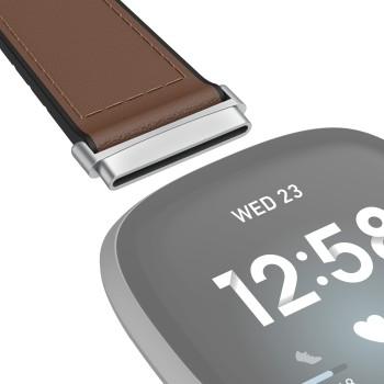 Armband für Fitbit Versa 3/Sense, Armband aus Leder und Silikon, braun - Hama