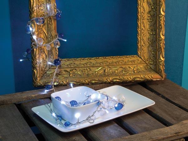 Mini Tischleuchte LED - 1,5 m - ozeanblau - 24 weiße Lichter - Batterien - Light Creations