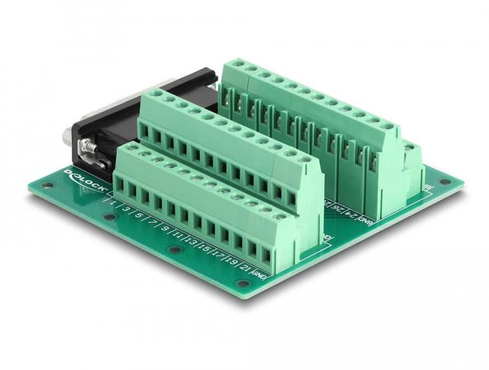 Delock D-Sub HD 44-Pin Stecker auf Klemmenblock für DIN-Schiene - Delock