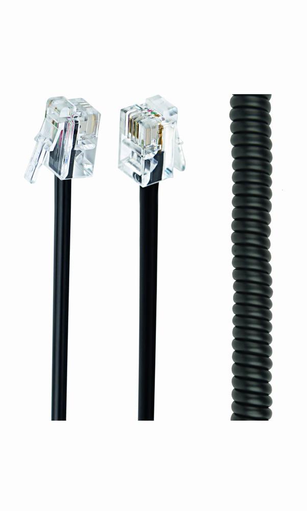Telefonspiralkabel 4P4C/RJ10 schwarz 2 Meter - CableXpert