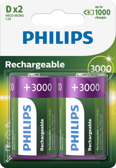 Philips Rechargeable NiMH D/HR20 3000mAh Blister 2 - Philips