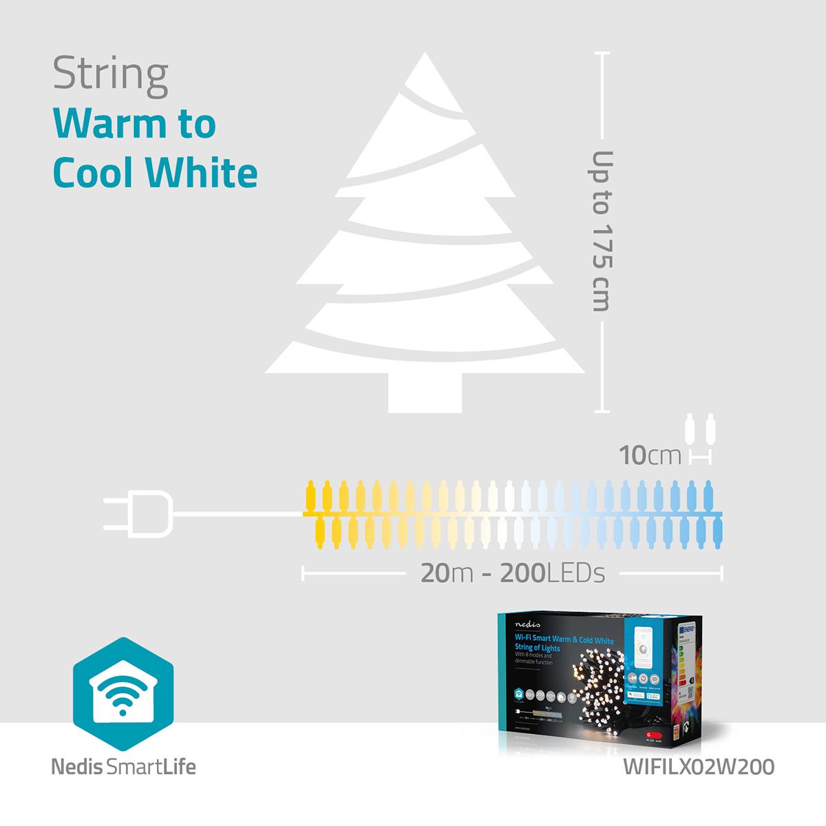 SmartLife Dekorative LED Kabel Wi-Fi Warm- bis kaltweiß 200 LEDs - Nedis