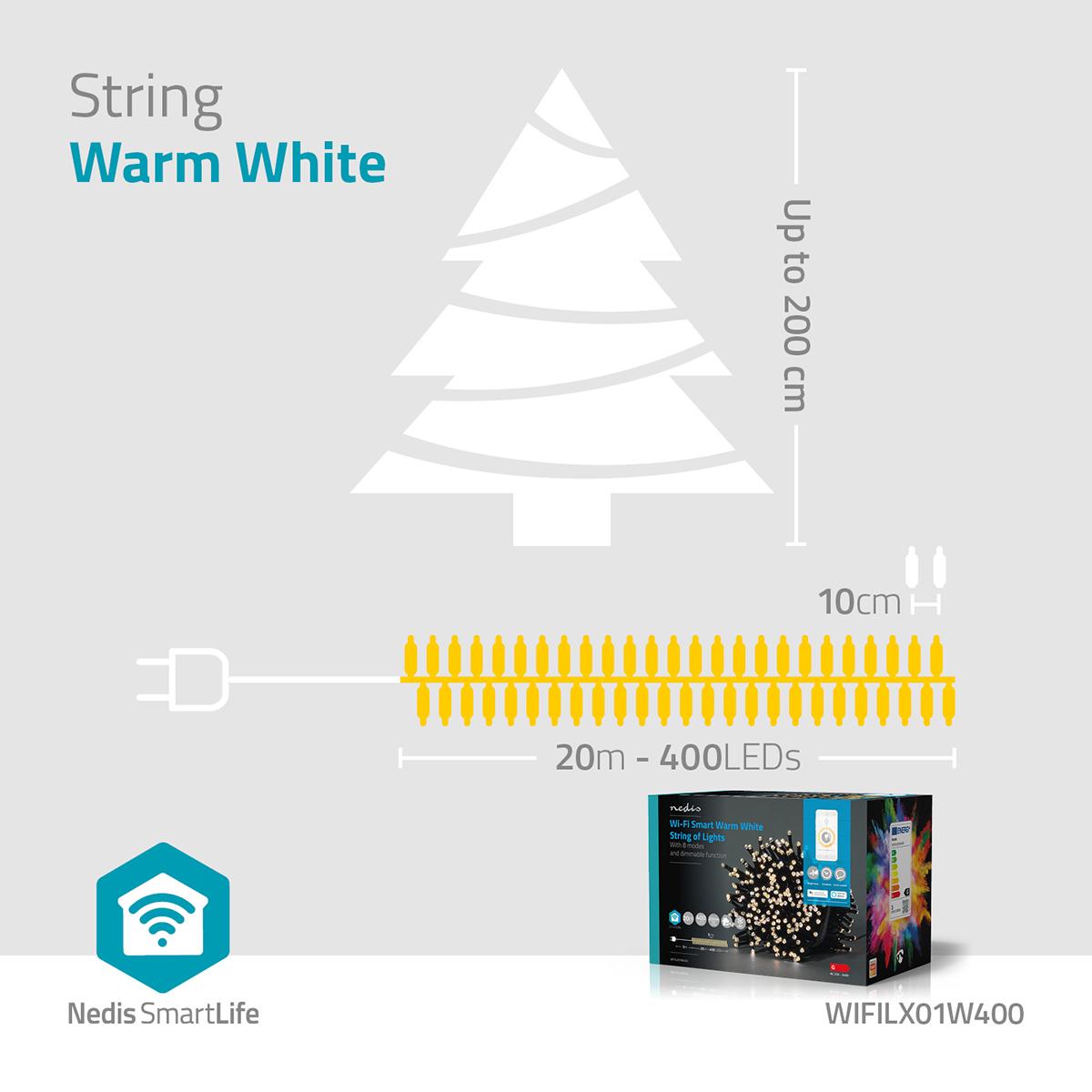 SmartLife Dekorative LED Kabel Wi-Fi Warmweiß 400 LEDs 20,0 m - Nedis