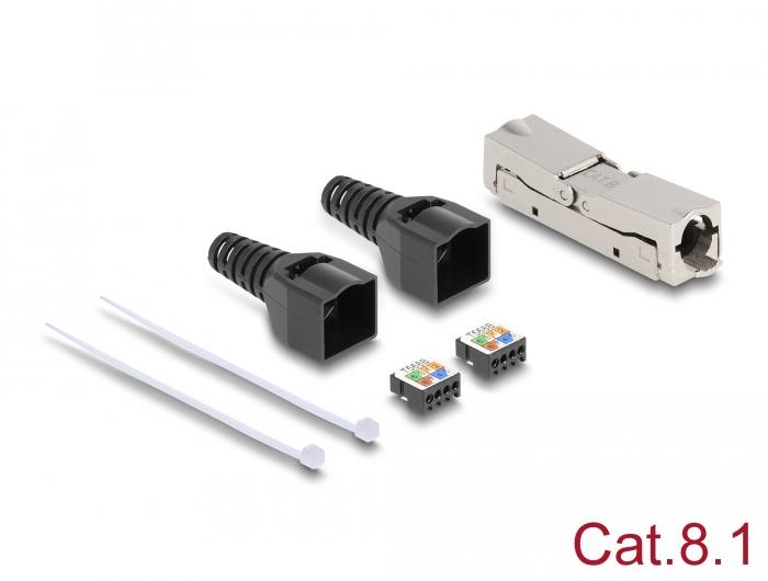 Delock RJ45 Verbinder LSA zu LSA mit Knickschutztülle Cat.8.1 werkzeugfrei - Delock