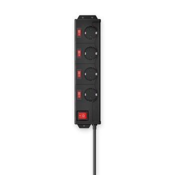 Steckdosenleiste, 4-fach, 90, einzeln schaltbar, Wandmontage, 1,4 m, schwarz - Hama