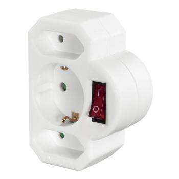 Steckdosenadapter 3-fach, 1x geerde Steckdose, 2x Euro, Schalter, weiß - Hama