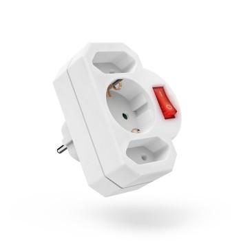 Steckdosenadapter 3-fach, 1x geerde Steckdose, 2x Euro, Schalter, weiß - Hama
