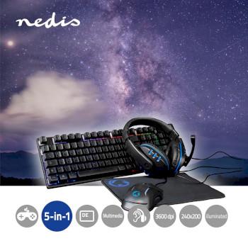 Gaming Combo Kit 5-in-1 Tastatur, Kopfhörer, Maus und Mauspad - Nedis