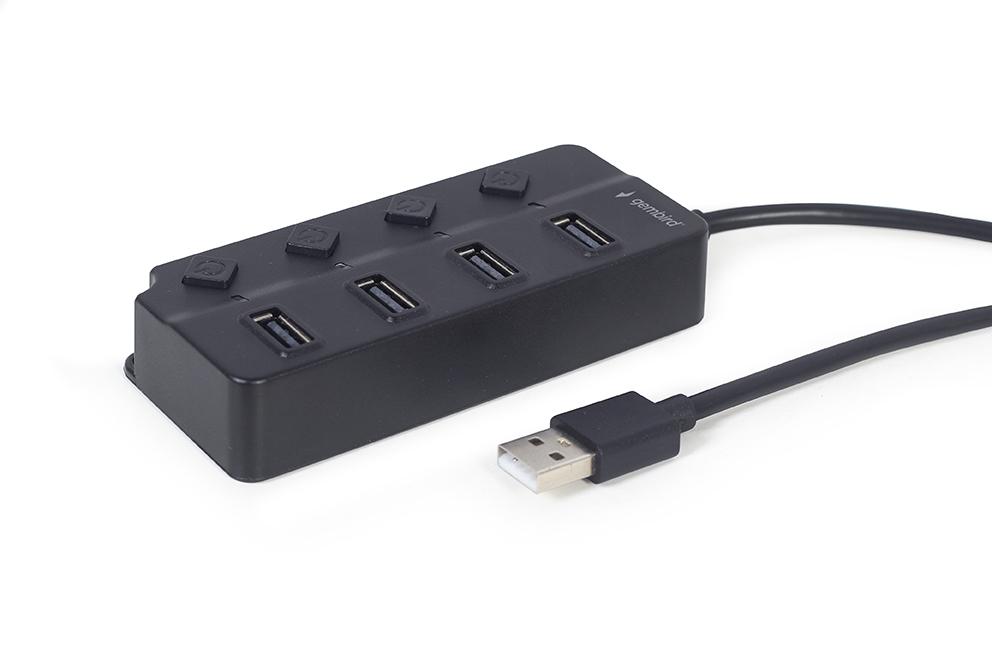 4-Port-Hub mit Schaltern, schwarz