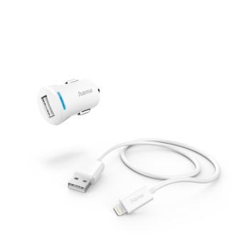 Autoladegerät mit Lightning-Ladekabel, 12 W, 1,0 m, weiß - Hama