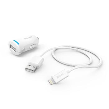 Autoladegerät mit Lightning-Ladekabel, 12 W, 1,0 m, weiß - Hama