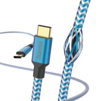Ladekabel Reflective, USB-C - USB-C, 1,5 m, Nylon, blau - Hama