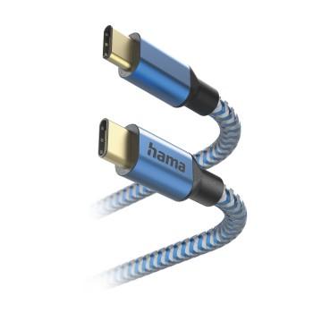 Ladekabel Reflective, USB-C - USB-C, 1,5 m, Nylon, blau - Hama