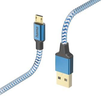 Ladekabel Reflective, USB-A - micro-USB, 1,5 m, Nylon, blau - Hama