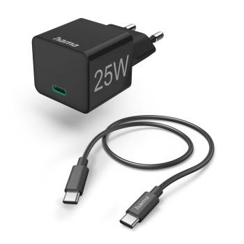 Schnelllader mit Ladekabel USB-C, Mini-Ladegerät, PD, 25W, 1 m, schwarz - Hama
