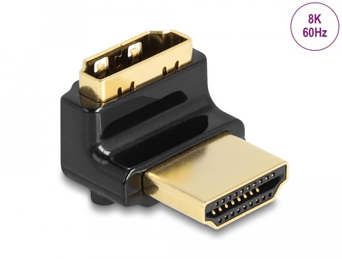 Delock HDMI Adapter Stecker zu Buchse 90 oben gewinkelt 8K 60 Hz Metall